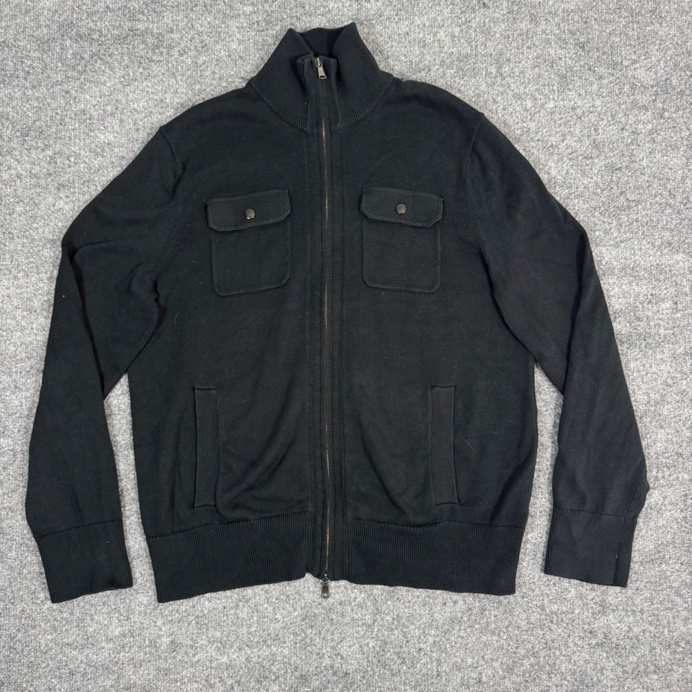 Banana Republic Full Zip Mock Neck Utility Sweater Mens XL Black Cotton EUC